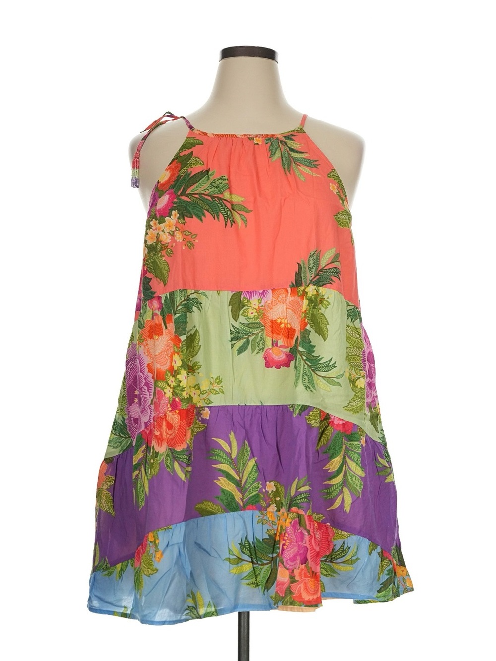 FARM Rio Halter Floral Tiered Mini Dress EUC Size CL - Picture 2 of 7